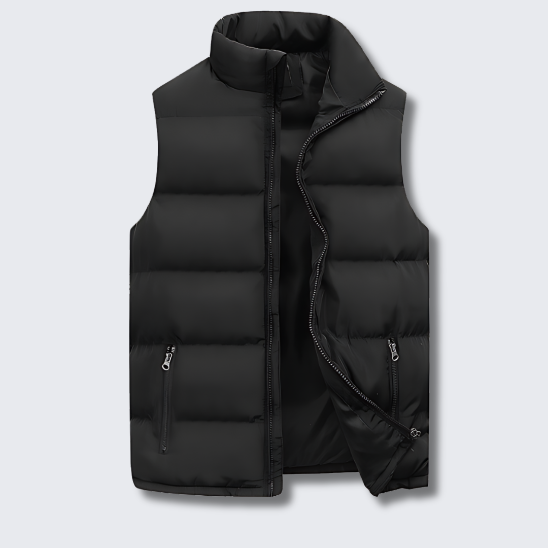Men's quilted puffer vest with stand collar and zip pockets