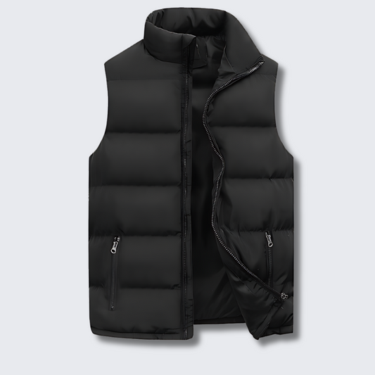Men's quilted puffer vest with stand collar and zip pockets