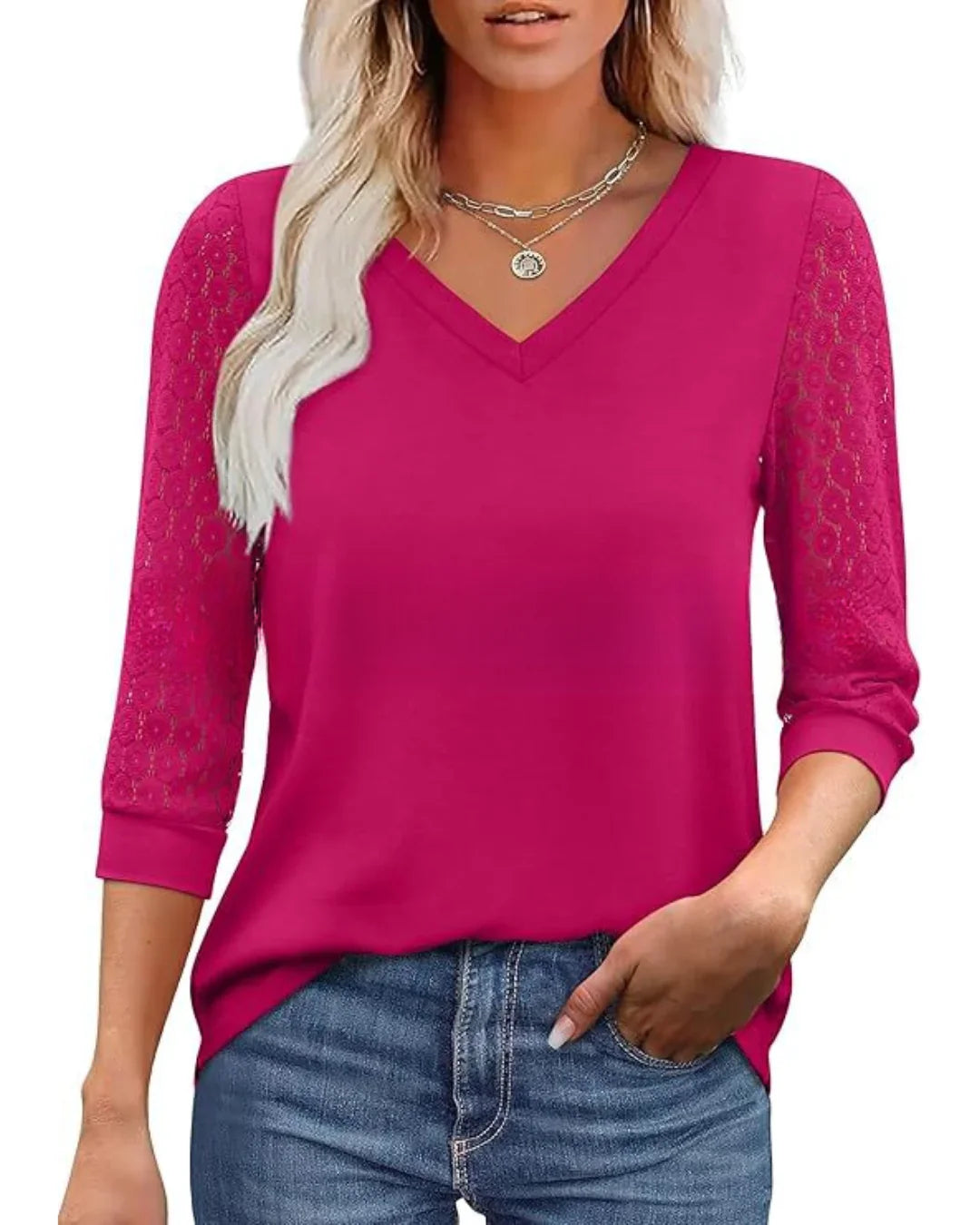 Linnea - Lace Sleeve V-Neck Blouse
