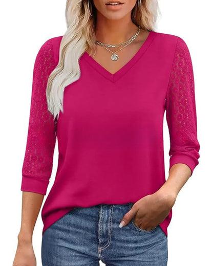 Linnea - Lace Sleeve V-Neck Blouse