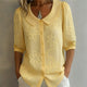 Women's Floral Embroidered Blouse — Collared Button-Front Three-Quarter Sleeve Blouse
