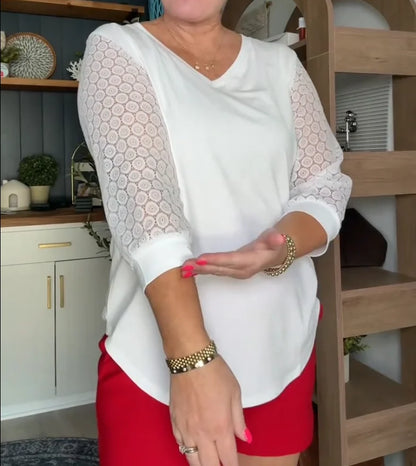 Linnea - Lace Sleeve V-Neck Blouse