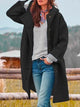 Women's hooded long coat with button front and side pockets