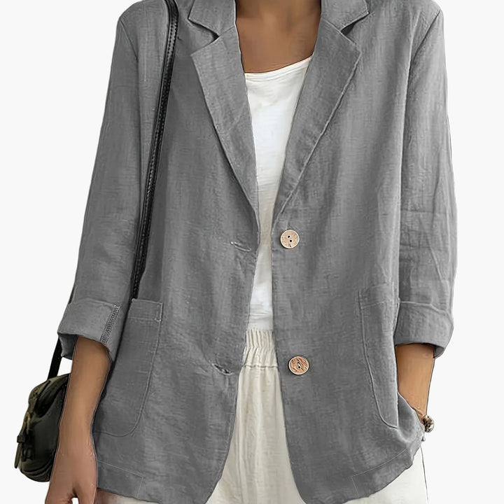 Women's casual blazer with notched lapels and patch pockets