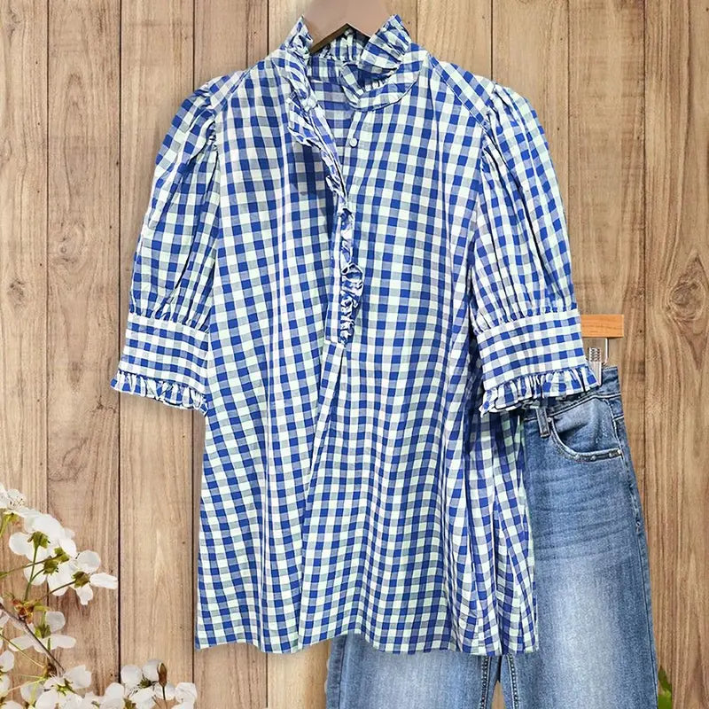 Paloma - Gingham Ruffle Blouse