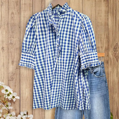 Paloma - Gingham Ruffle Blouse