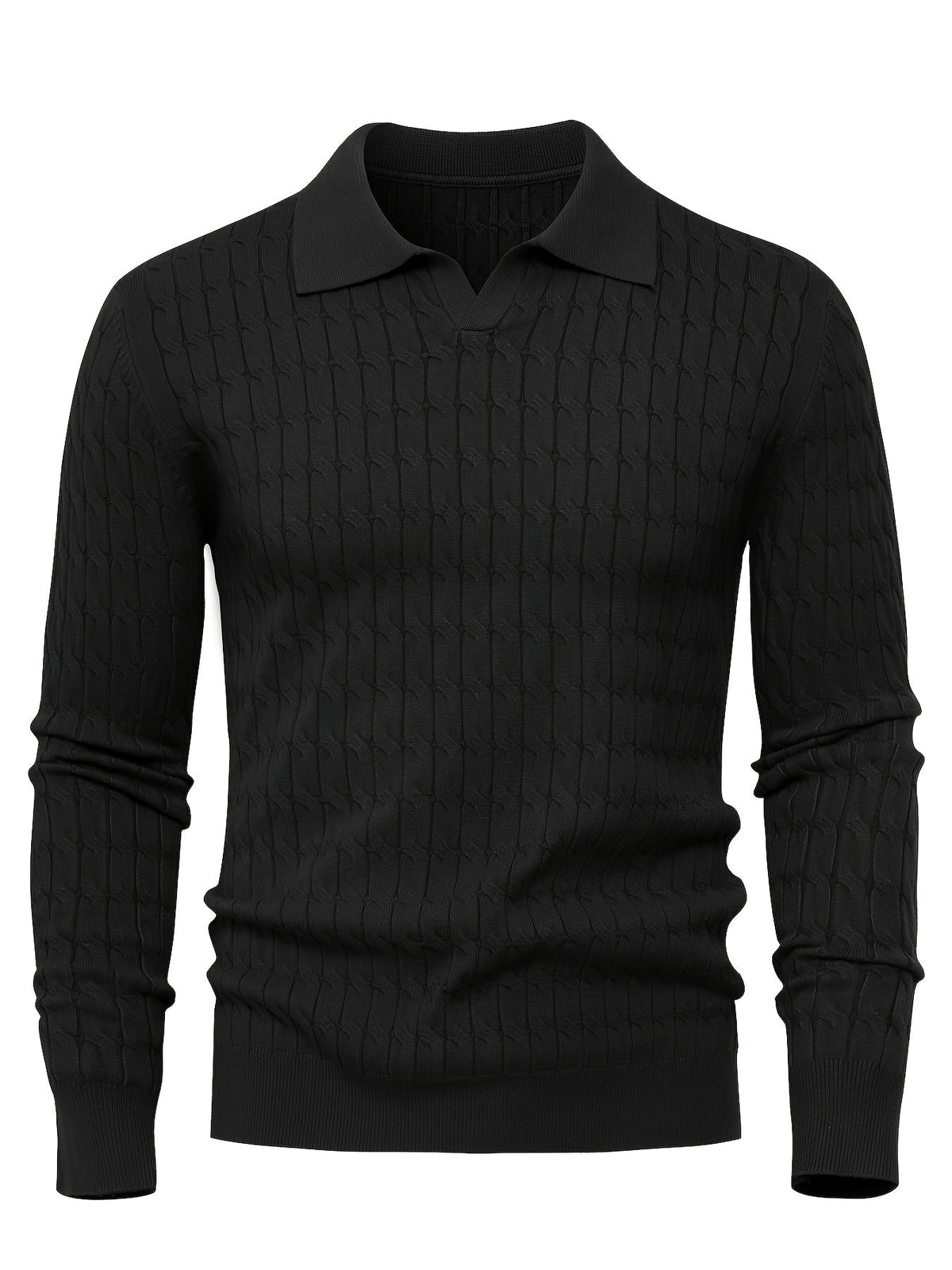 Men's textured polo sweater with long sleeves and ribbed trims