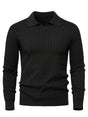 Men's textured polo sweater with long sleeves and ribbed trims