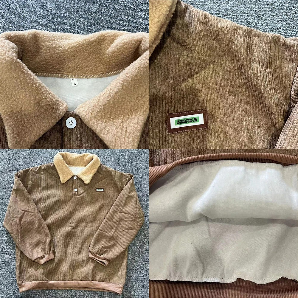 Men's ribbed polo jumper with contrasting fleece collar and long sleeves