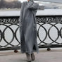 Women's long sleeve high neck maxi dress with side pockets and ankle-length hem