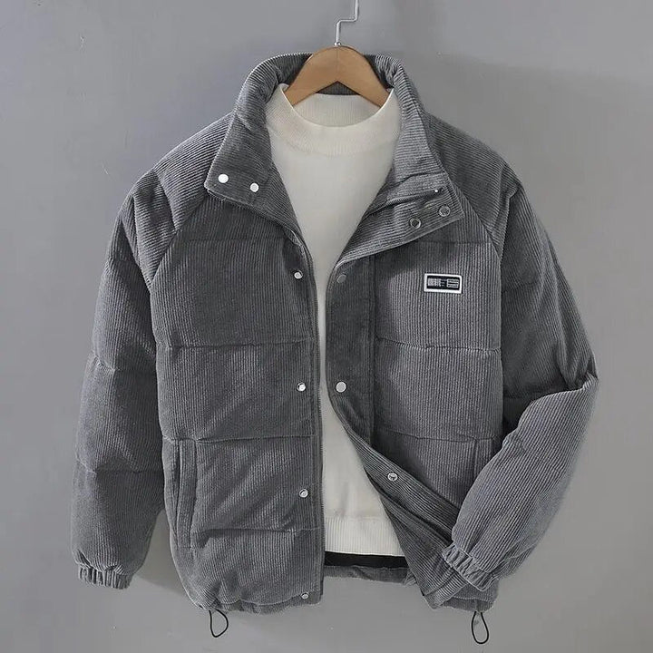 Men's textured padded jacket with stand collar and zip front
