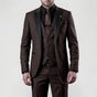 Men's three-piece slim fit suit with contrast lapels, waistcoat, tie and pocket square