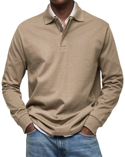 Men's long sleeve polo sweater with collar and button placket