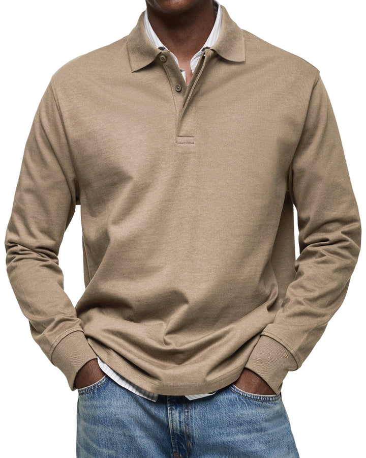 Men's long sleeve polo sweater with collar and button placket