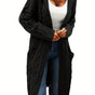Women's long textured cable knit cardigan with open front and patch pockets
