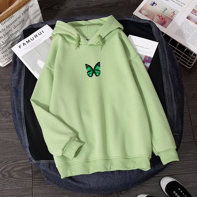 Women's hooded sweatshirt with butterfly chest print