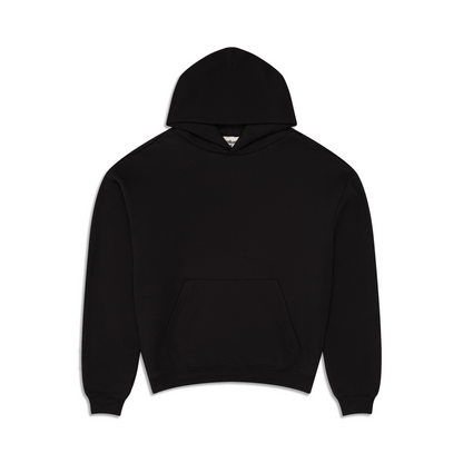 Men's black pullover hoodie with hood, long sleeves and kangaroo pocket