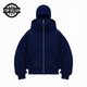 Unisex hooded zip hoodie with integrated face cover and kangaroo pocket