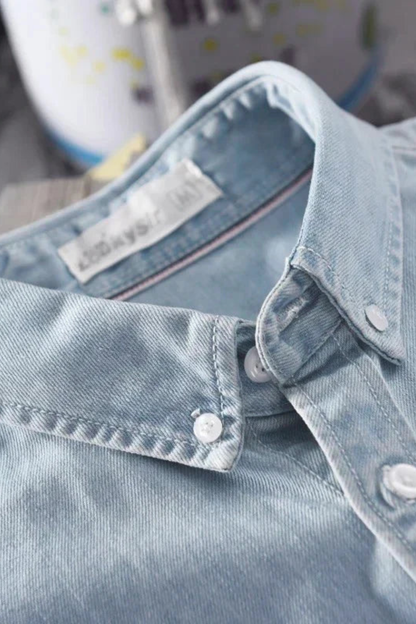 Men's long-sleeve button-down denim shirt with chest pocket
