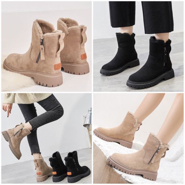 Women's ankle boots with fur-trimmed openings and chunky lug soles