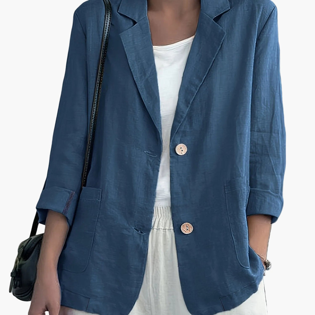 Women's casual blazer with notched lapels and patch pockets