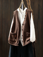 Women's textured knit vest with V-neck, buttons and patch pockets