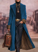 Women's long coat with lapel collar and leopard print lining