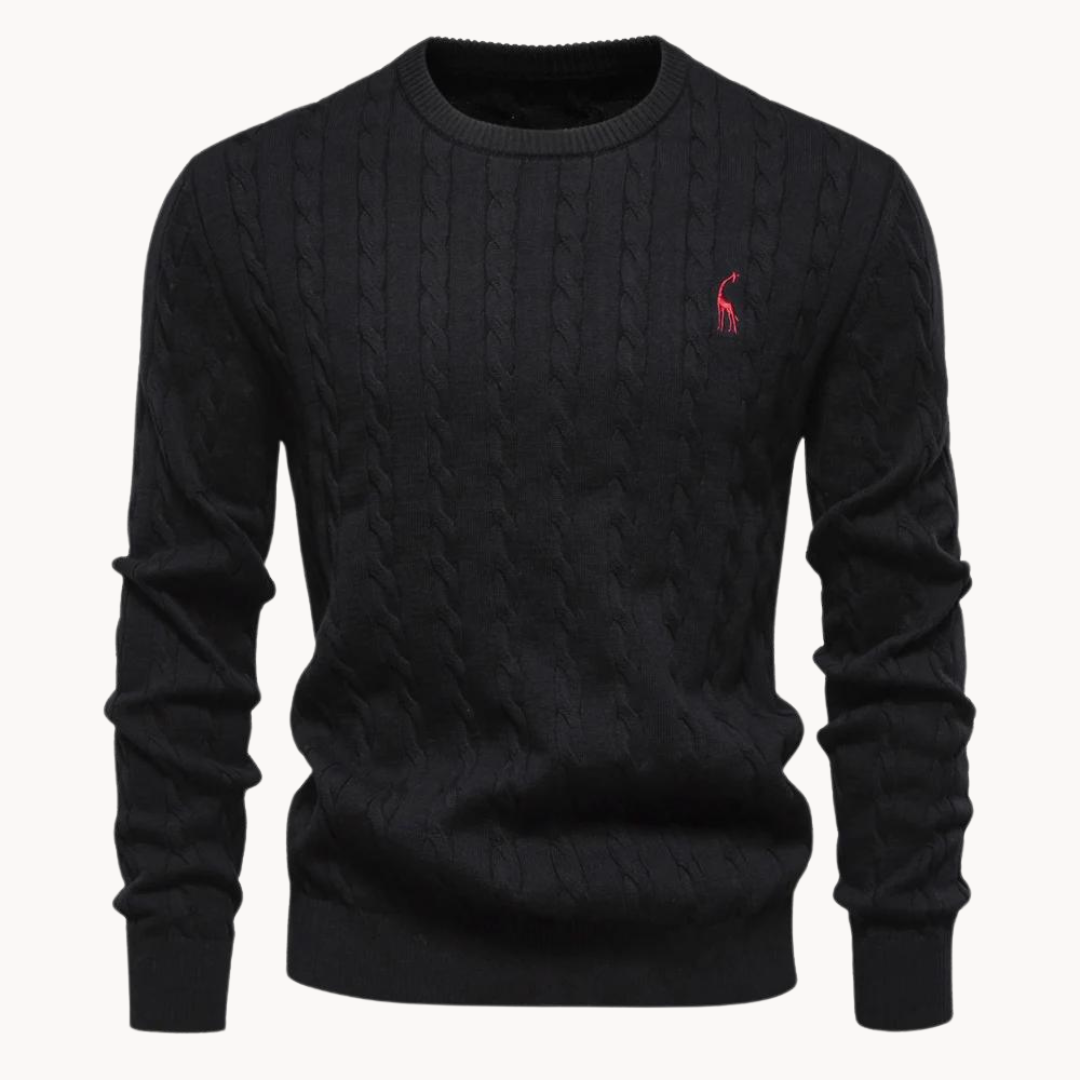 Men's cable knit sweater with crew neck and long sleeves