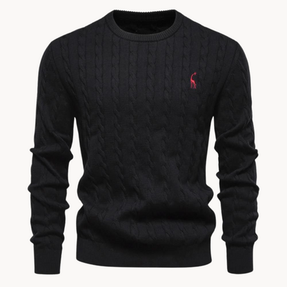 Men's cable knit sweater with crew neck and long sleeves