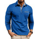 Men's long-sleeve polo shirt with checked collar and chest pocket