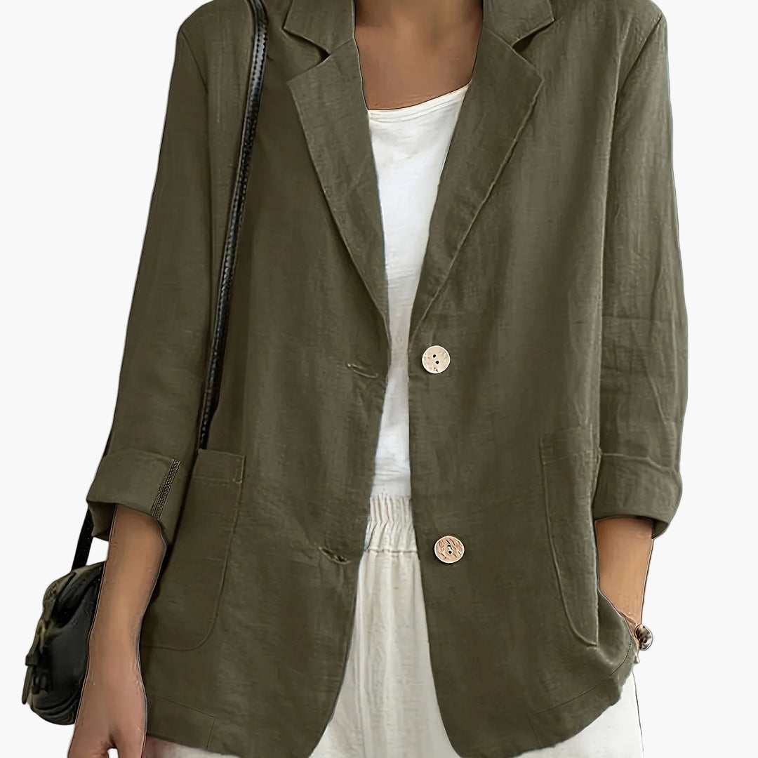 Women's casual blazer with notched lapels and patch pockets