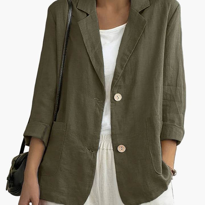 Women's casual blazer with notched lapels and patch pockets