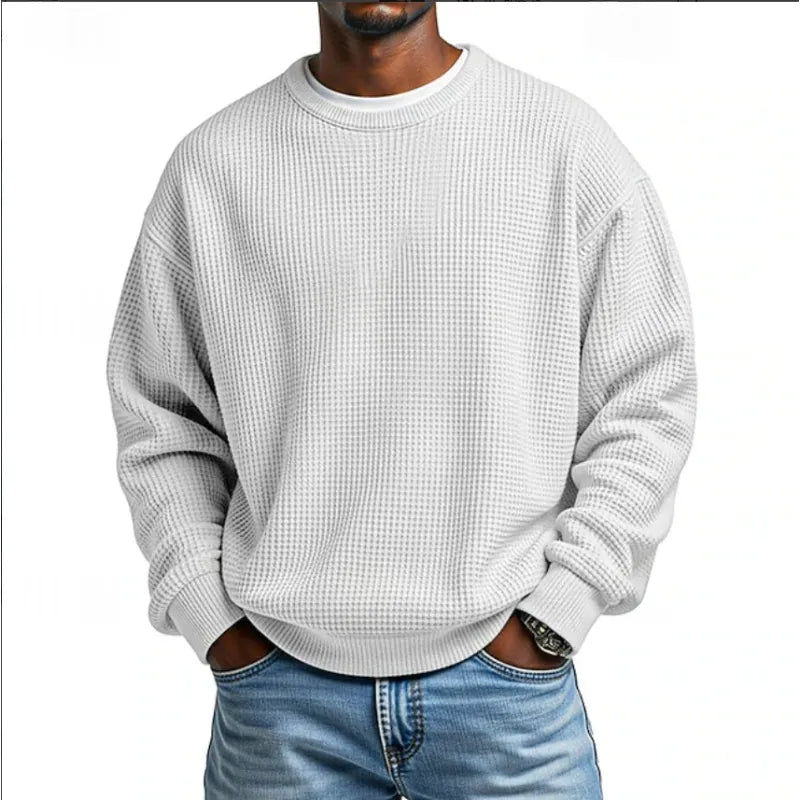 Men's long-sleeve textured crew neck sweatshirt with ribbed trims