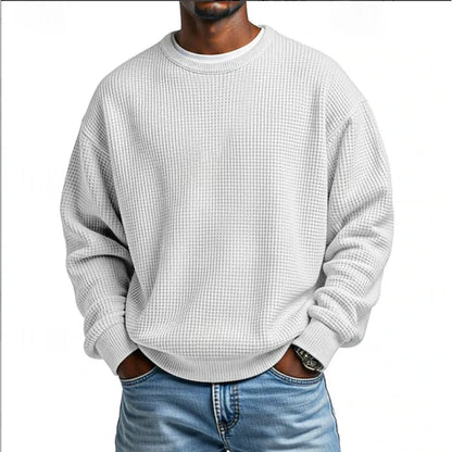 Men's long-sleeve textured crew neck sweatshirt with ribbed trims