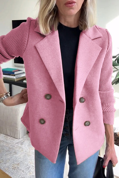 Women's double-breasted blazer with notched lapels and long ribbed sleeves