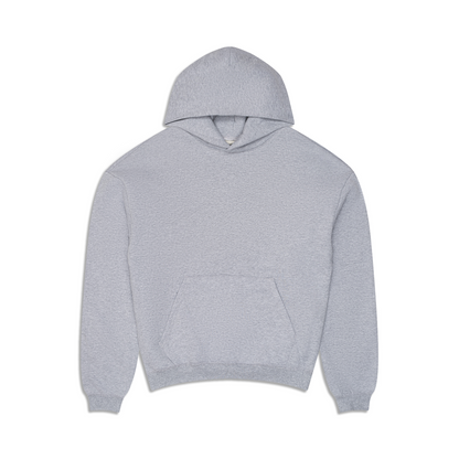 Women's grey pullover hoodie with hood, long sleeves and kangaroo pocket