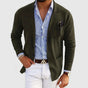 Men's solid blazer with notched lapels, long sleeves, buttons and front pockets