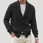 Men's ribbed knit cardigan with shawl collar, buttons and front pockets