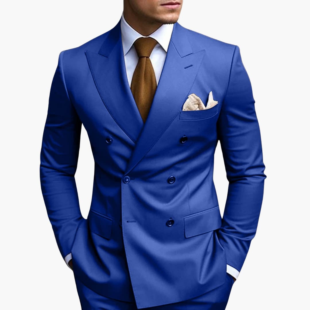 Men's Double-Breasted Suit Set – Tailored Notched-Lapel Blazer & Trousers for Weddings & Business 15