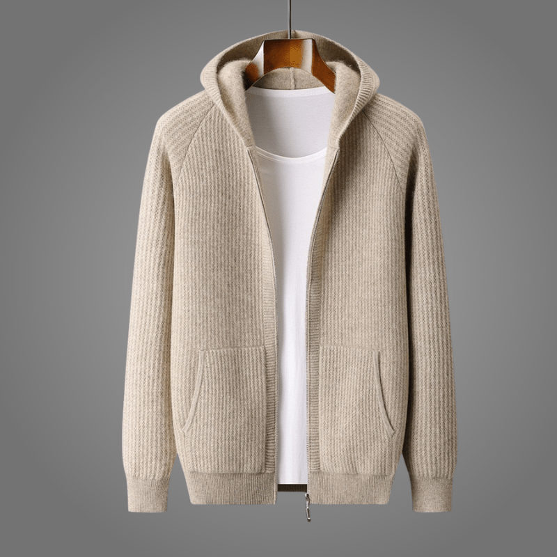 Unisex hooded zip cardigan with front pockets and long sleeves