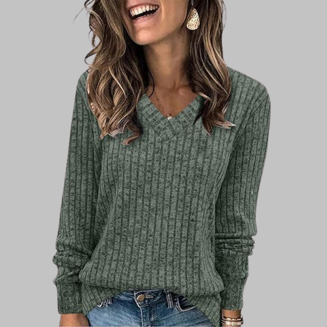 Women's V-Neck Long Sleeve Top — Relaxed Fit Everyday Top