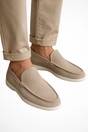 Men's slip-on loafers with moc toe stitching and low profile soles