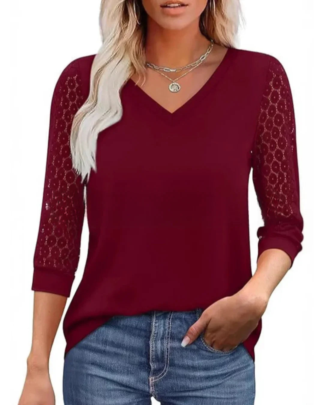 Linnea - Lace Sleeve V-Neck Blouse