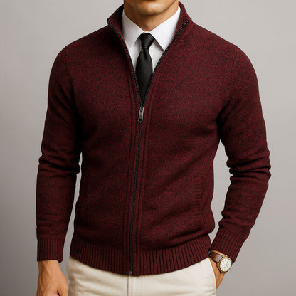 Men's textured zip sweater with mock neck, ribbed trims and front pockets