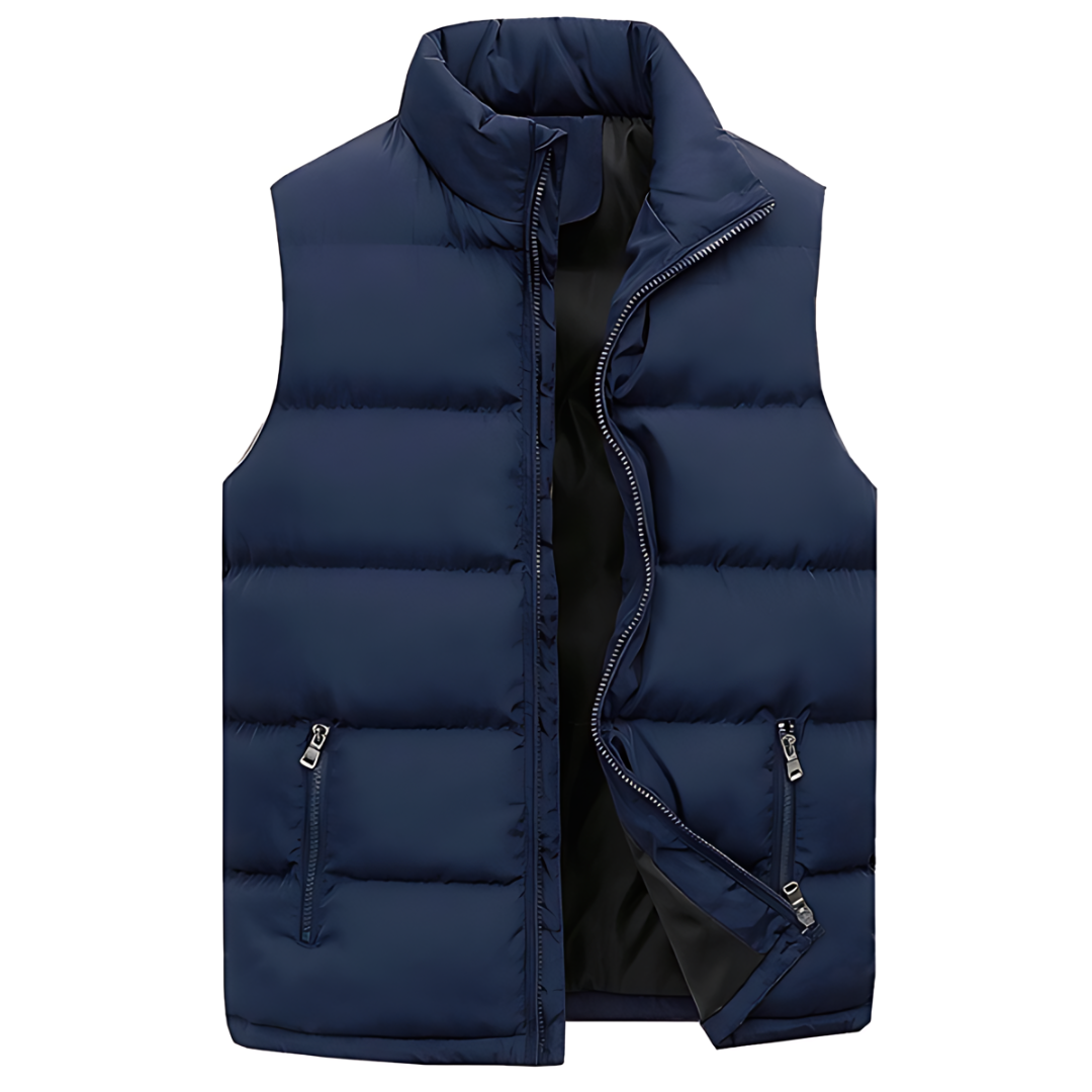 Men's quilted puffer vest with stand collar and zip pockets