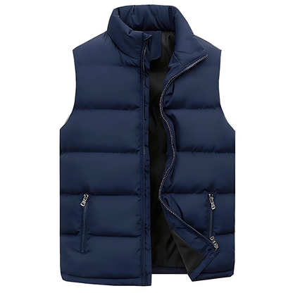Men's quilted puffer vest with stand collar and zip pockets