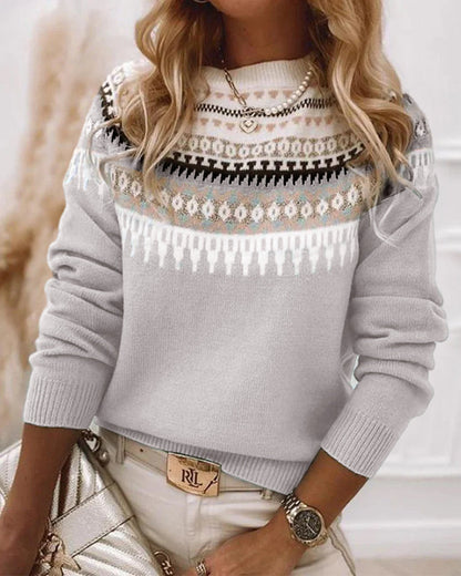 Women's Fair Isle knit sweater with mock neck and long sleeves