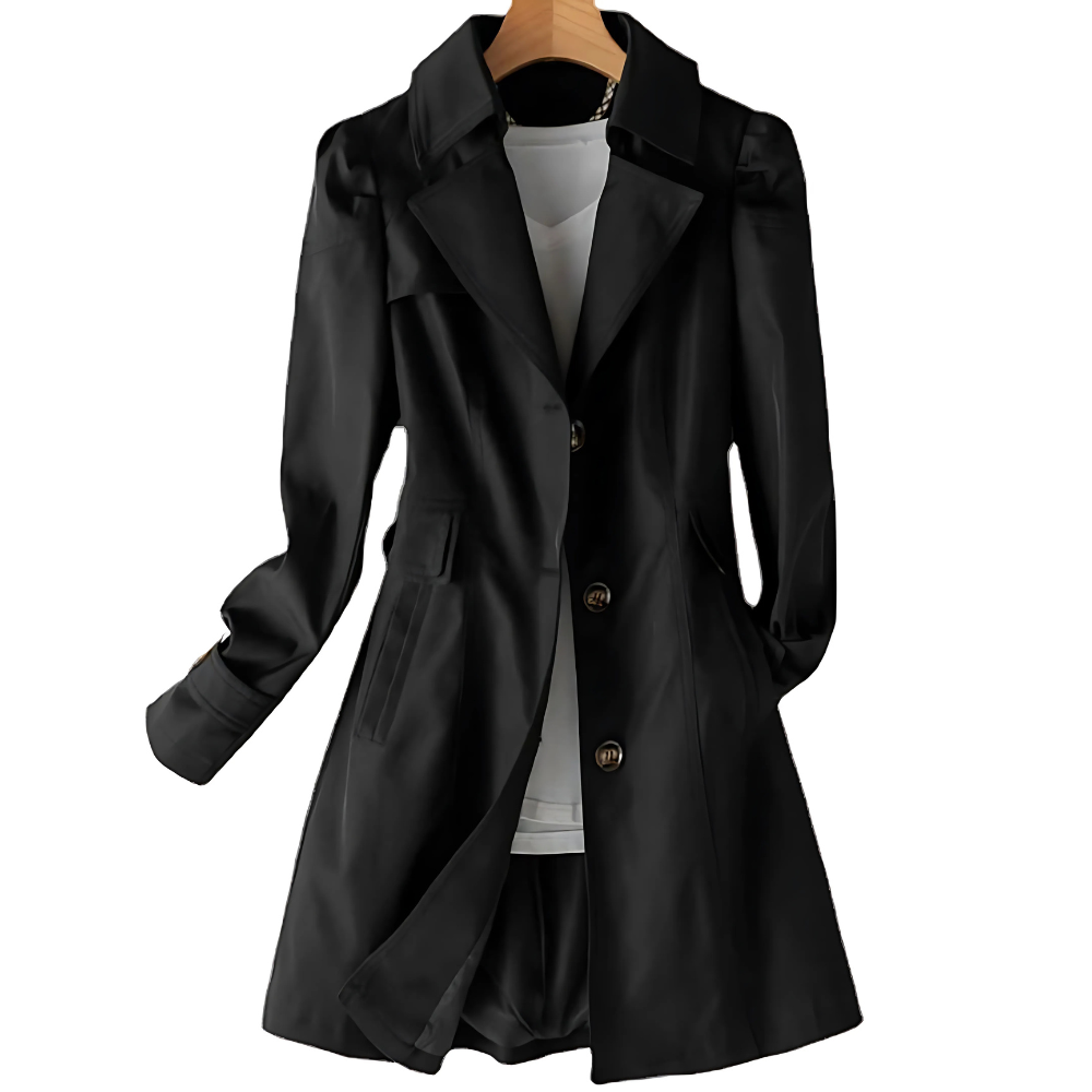 Women's classic trench coat with notched collar and buttons