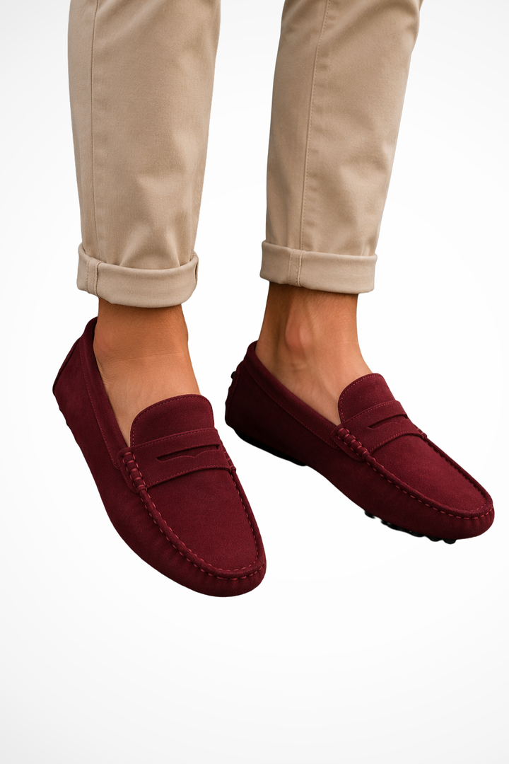 Men's suede-style loafers with penny strap and lug sole