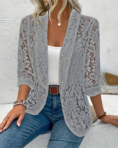 Women's open-front lace blazer with long sleeves